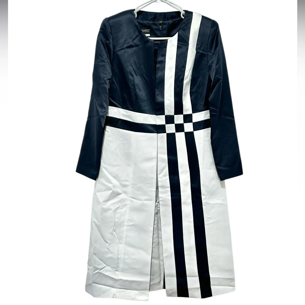 Ashro Jacket Dress Set Mother Of The Bride Formal Navy White Midi Wmns 6 NWOT - Picture 5 of 16